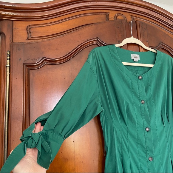 Grey Jason Wu Kelly Emerald Green Midi Button Front Shirt Dress | Size 10 - Picture 6 of 13